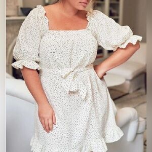 Eloquii White Ruched Tie Front Mini Dress